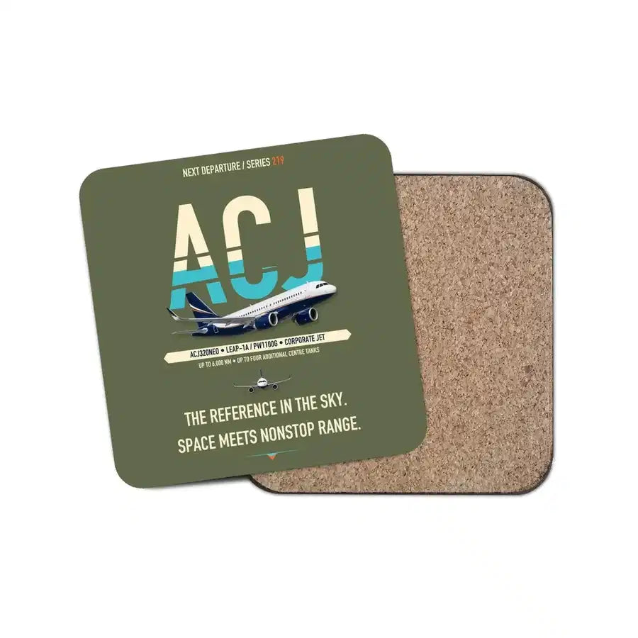 Airbus ACJ320neo design on green army 1 piece coaster