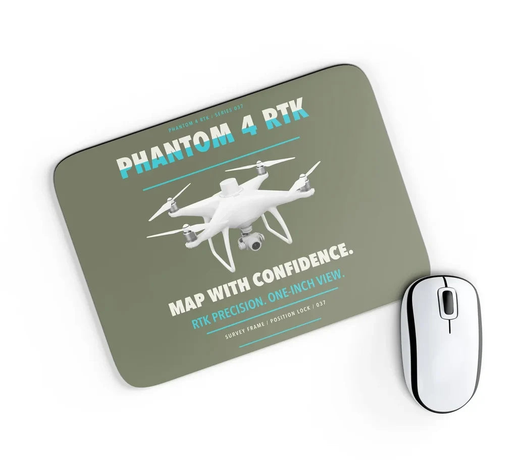 DJI Phantom 4 RTK design on green army rectangle mouse pad