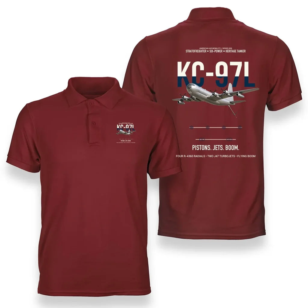 KC-97L STRATOFREIGHTER design on red double-side polo t-shirt, double-side print