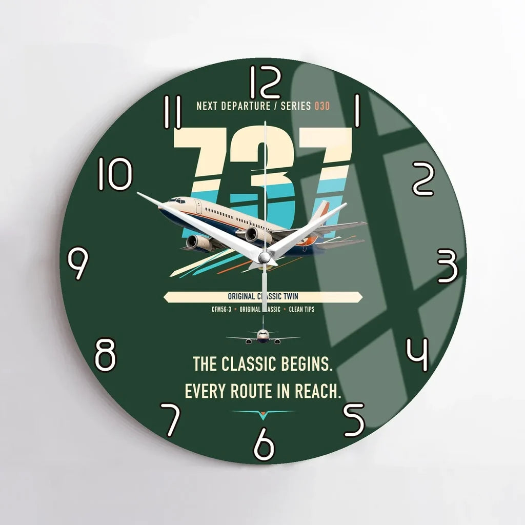 Boeing 737-300 Classic design on dark green no frame wall clock