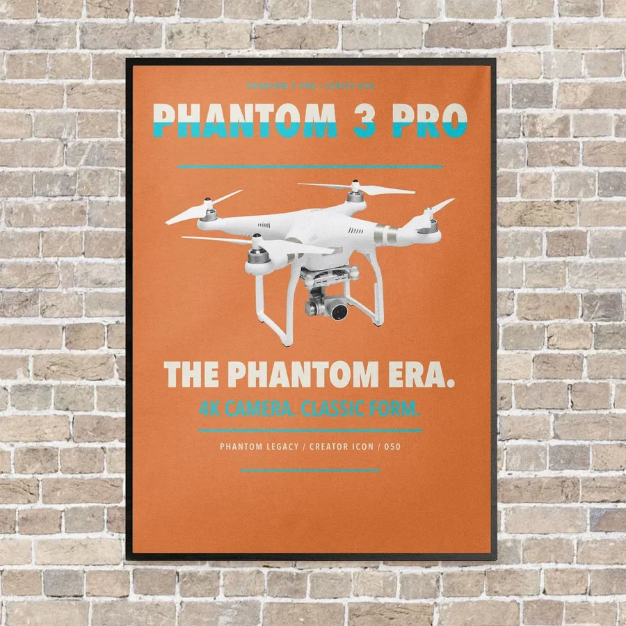 DJI Phantom 3 Professional vertical canvas print - framed - orange background
