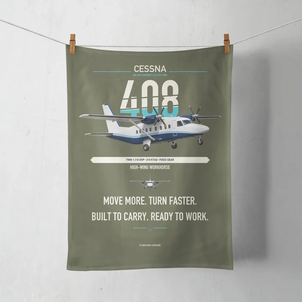 Cessna 408 SkyCourier design on green army towel