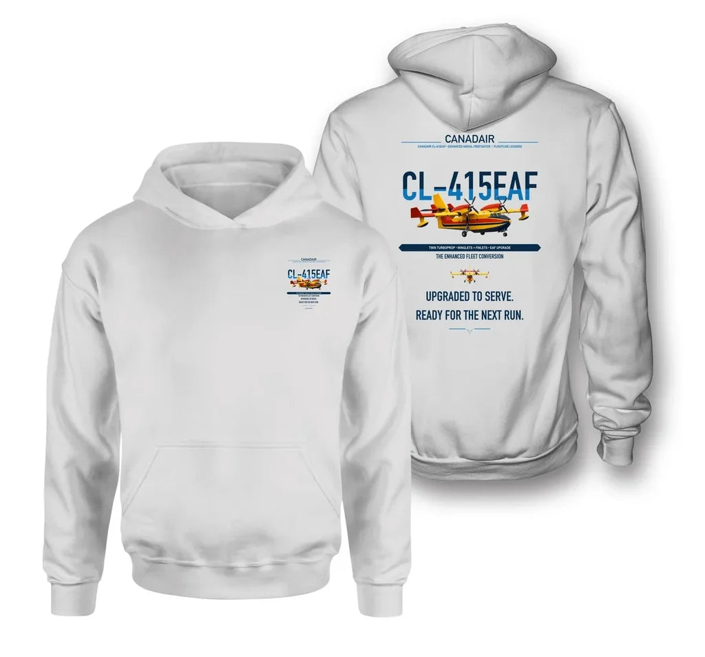 Canadair CL-415EAF design on white double-side hoodie, double-side print