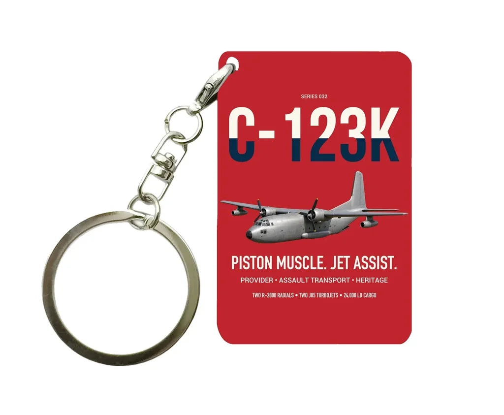 C-123K Provider design on red designed key chain, double-side print