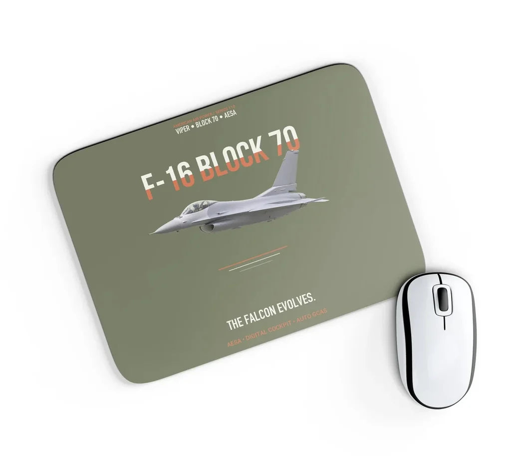 F-16 Block 70 The Falcon Evolves design on green army rectangle mouse pad