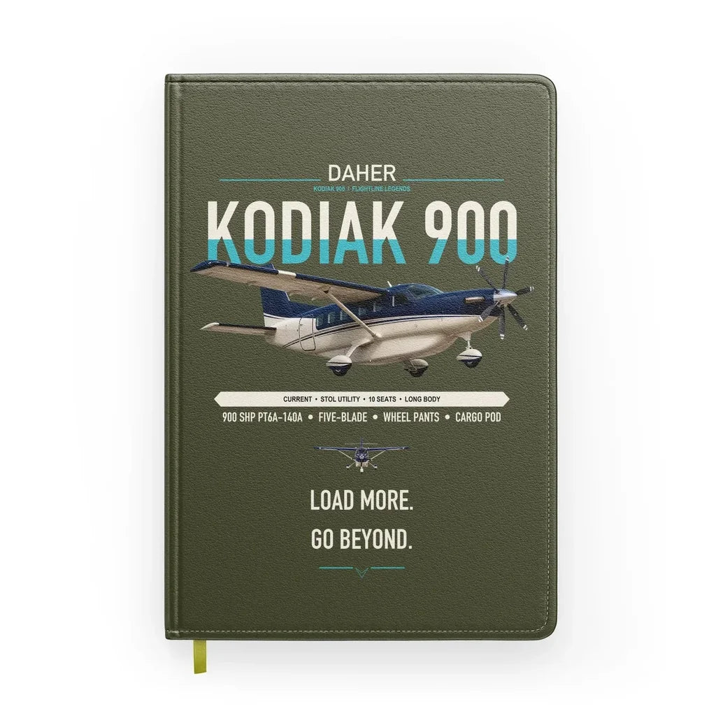 Daher Kodiak 900 design on green army notebook