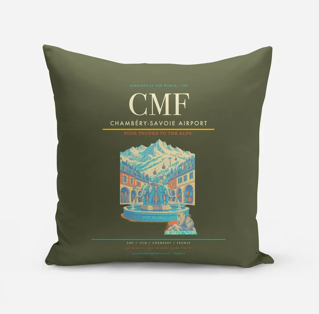 Chambéry-Savoie Airport (CMF) design on green army pillow