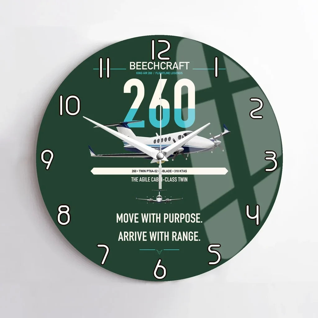 Beechcraft King Air 260 design on dark green no frame wall clock