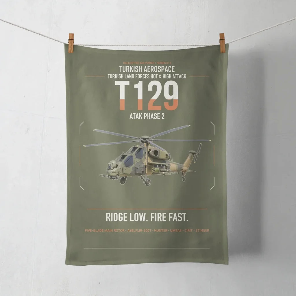 Turkish Aerospace T129 ATAK Phase 2 design on green army towel