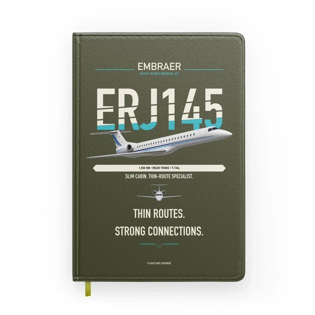 Embraer ERJ145 design on green army notebook