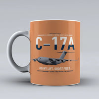Thumbnail for C-17A Globemaster III design on orange ceramic mug, double-side print