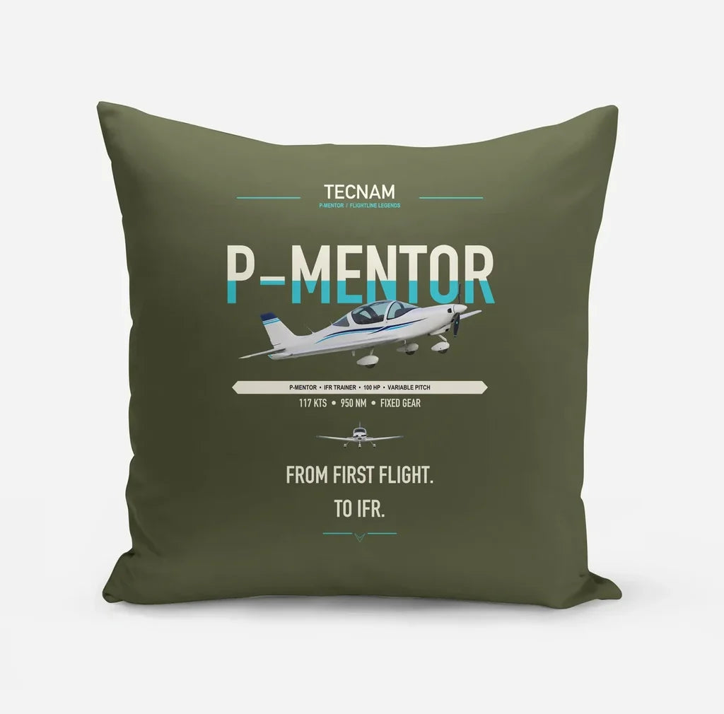 Tecnam P-Mentor design on green army pillow