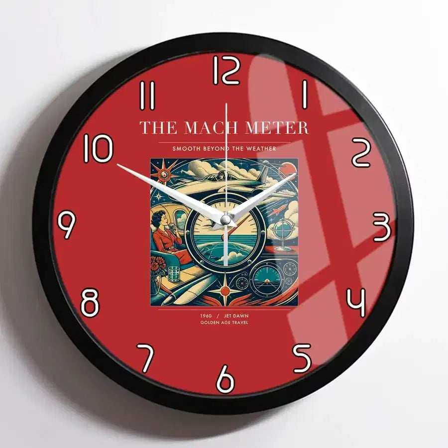 VINTAGE G4115 - The Mach Meter - Designed Wall Clocks design on red framed