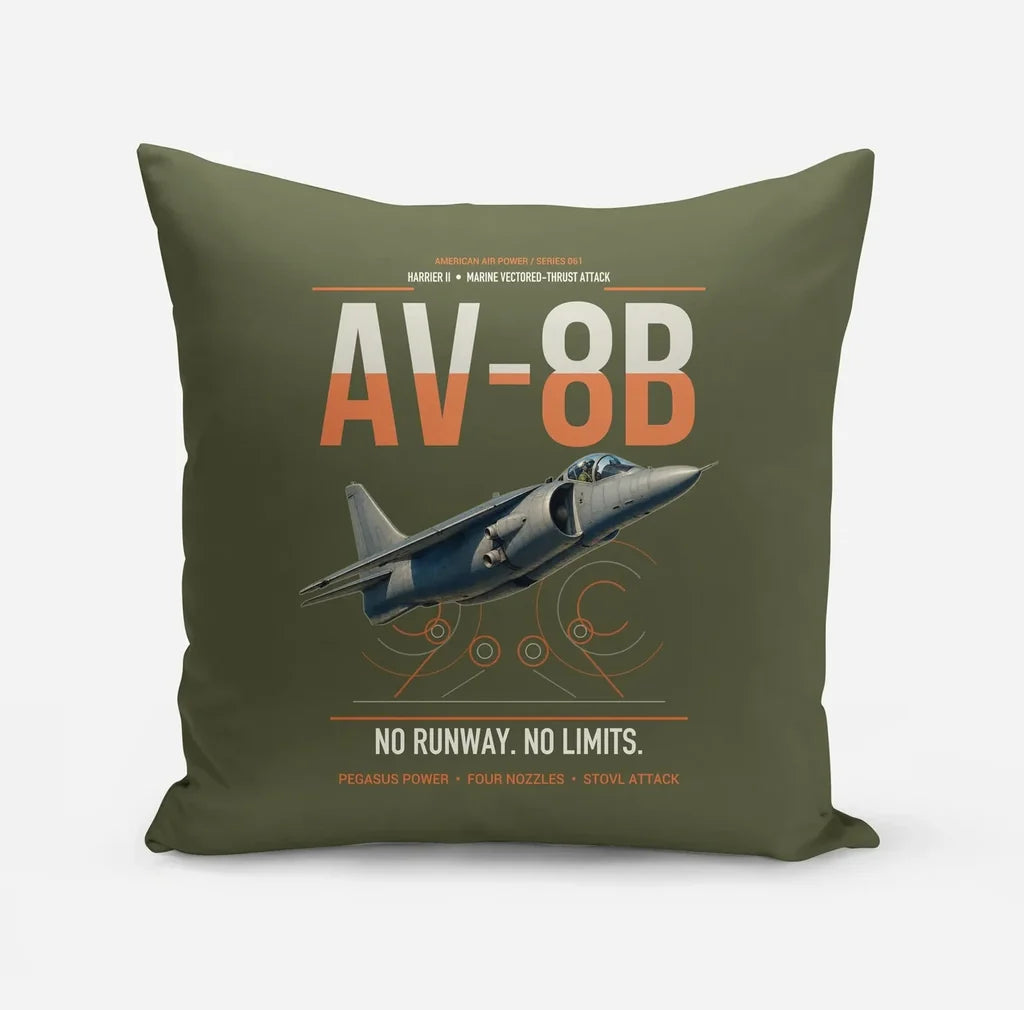AV-8B Harrier II design on green army pillow
