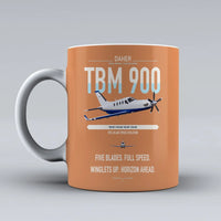 Thumbnail for Daher TBM 900 design on orange ceramic mug, double-side print