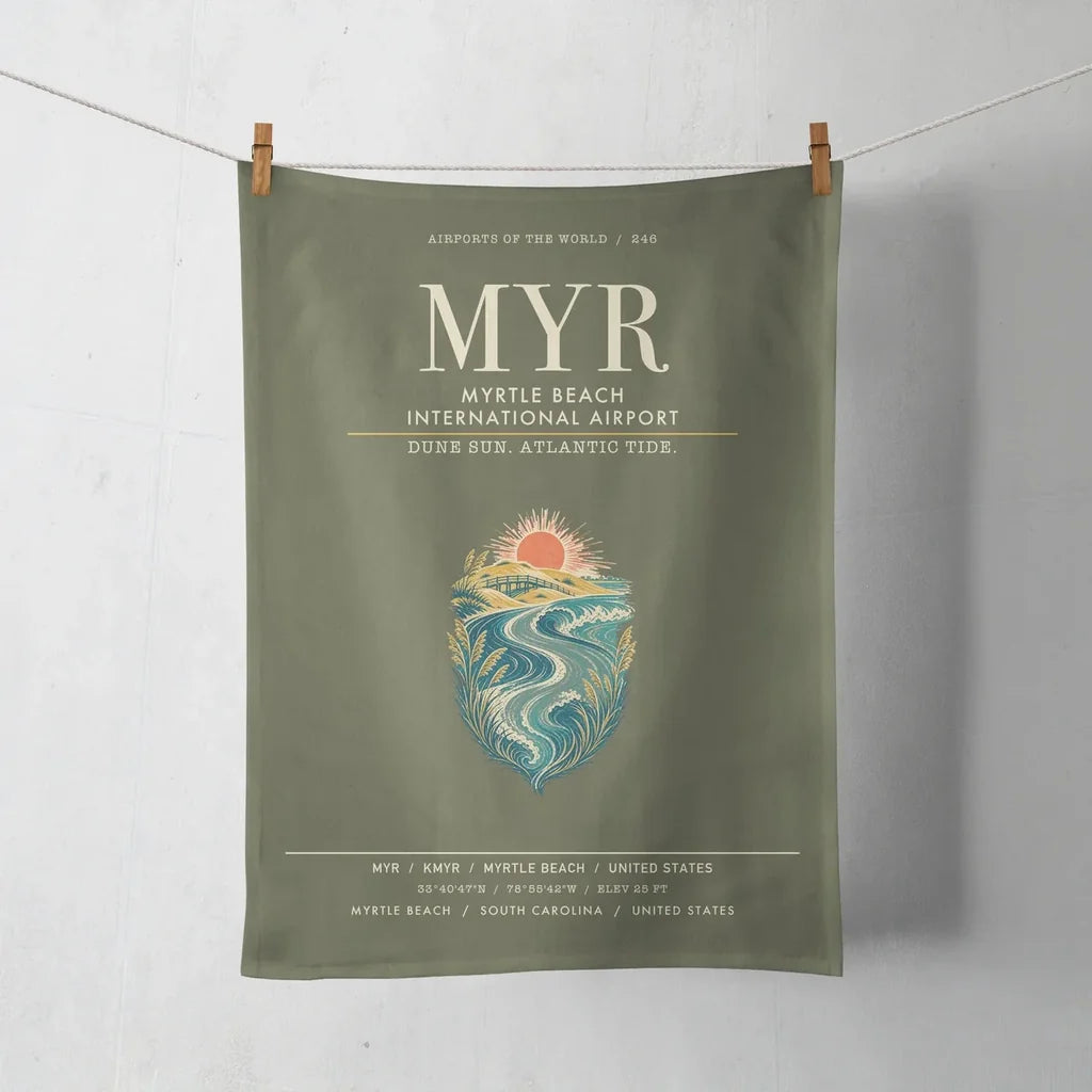 Myrtle Beach International Airport (MYR) design on green army towel
