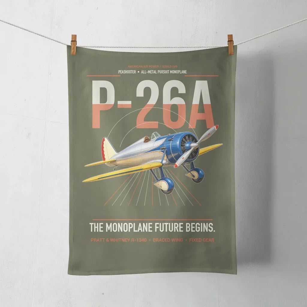 Boeing P-26A Peashooter design on green army towel