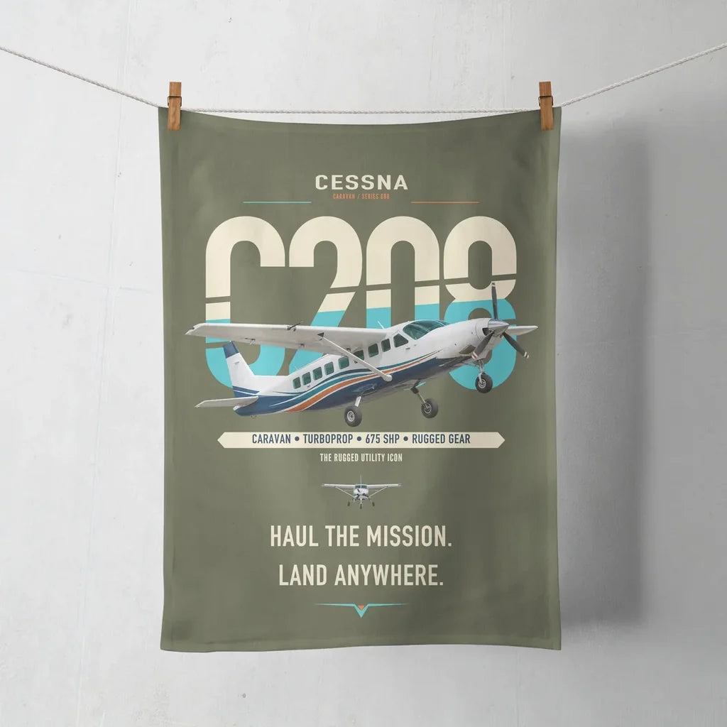 Cessna 208 Caravan design on green army towel