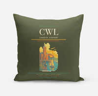 Thumbnail for Cardiff Airport (CWL) design on green army pillow