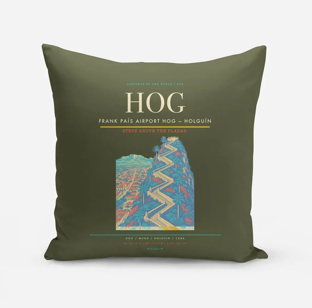 Frank País Airport (HOG) design on green army pillow