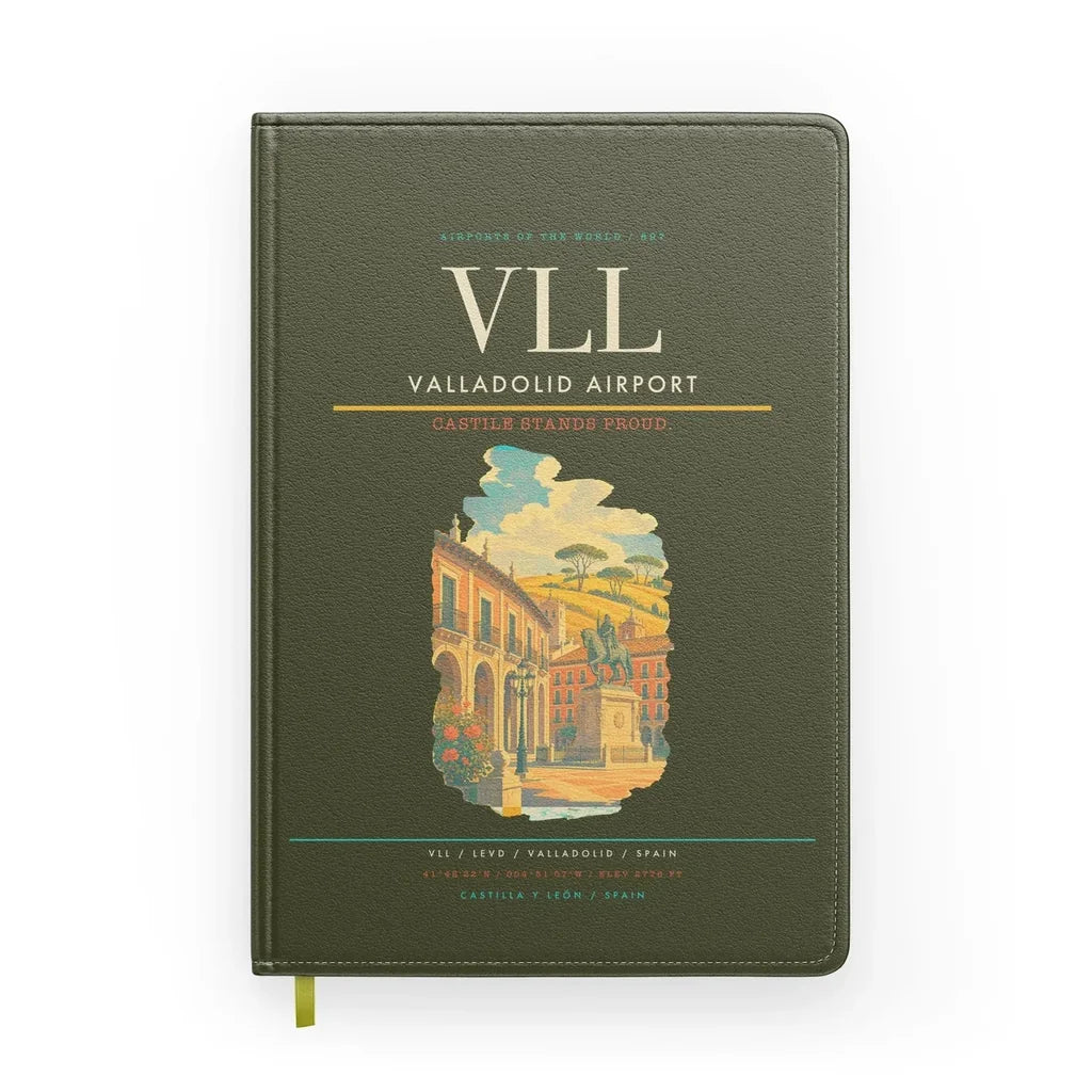 Valladolid Airport (VLL) design on green army notebook