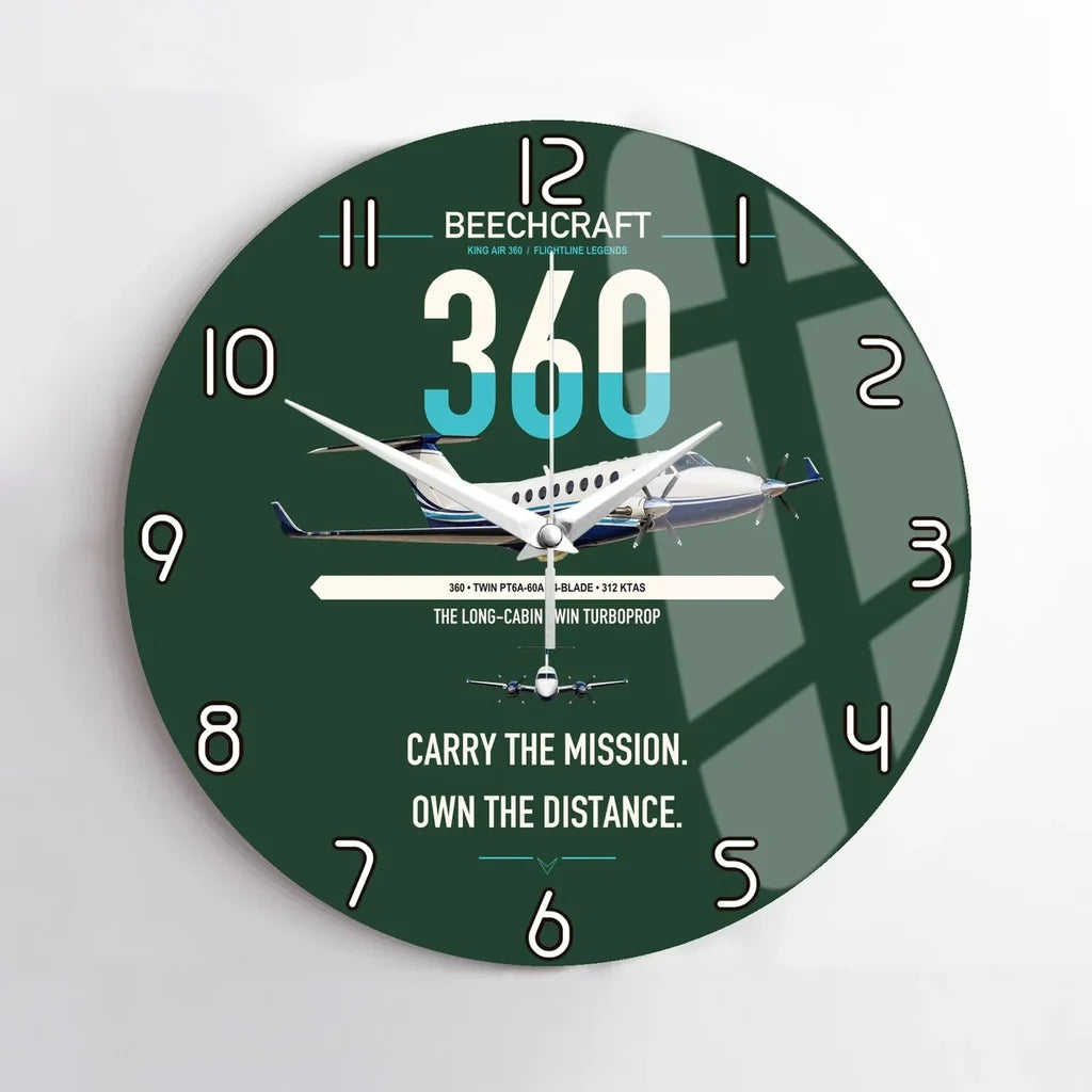 Beechcraft King Air 360 design on dark green no frame wall clock