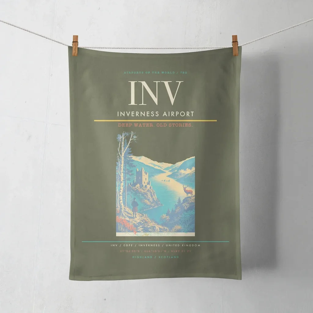 Inverness Airport (INV) design on green army towel