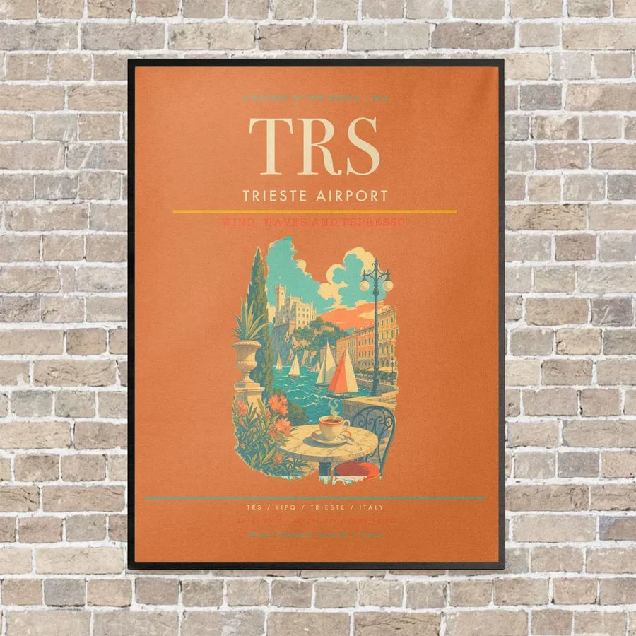 Trieste Airport TRS vertical canvas print - framed - orange background