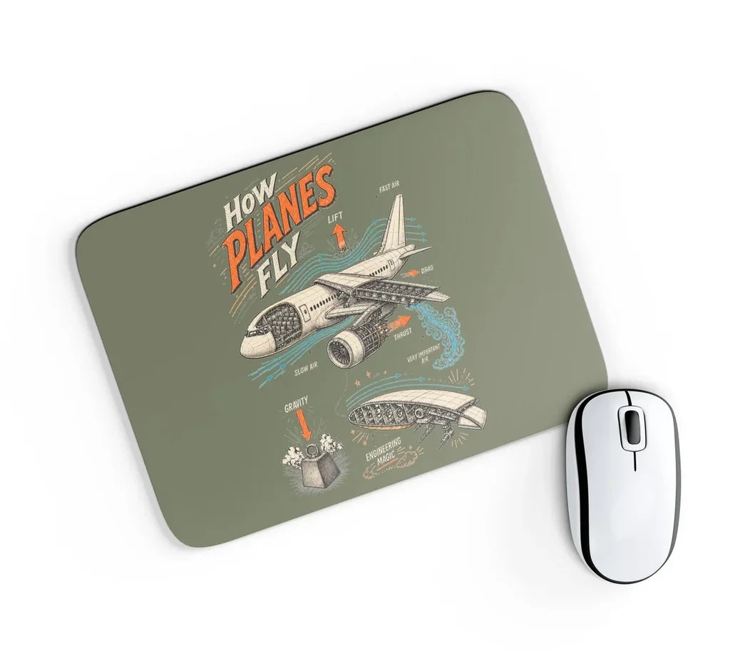 How Planes Fly V2 design on green army rectangle mouse pad