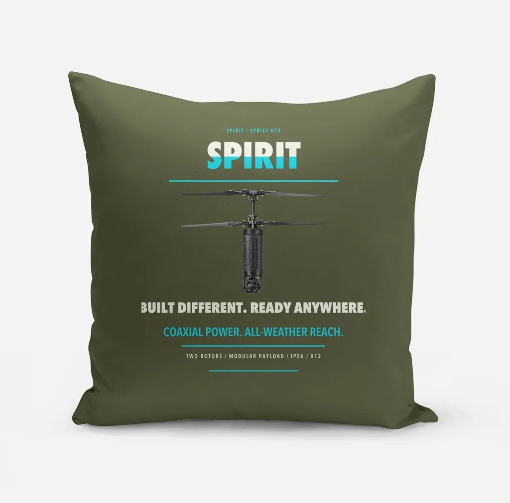 Ascent AeroSystems Spirit design on green army pillow
