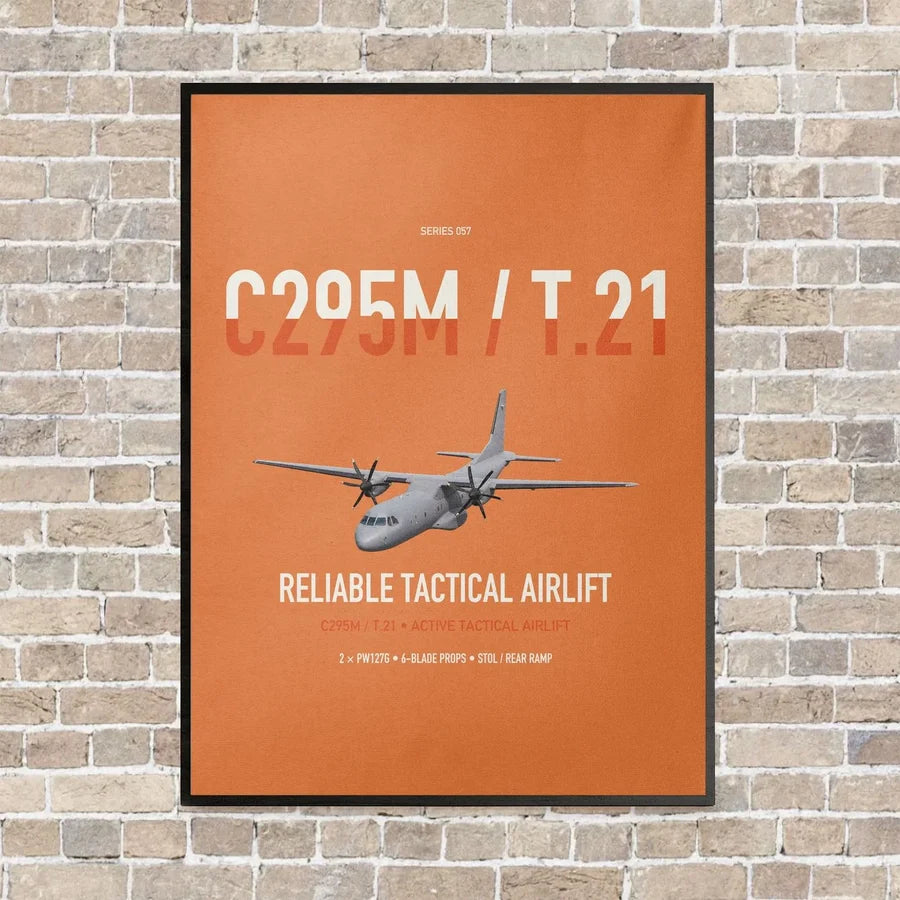 Airbus C295M T.21 vertical canvas print - framed - orange background