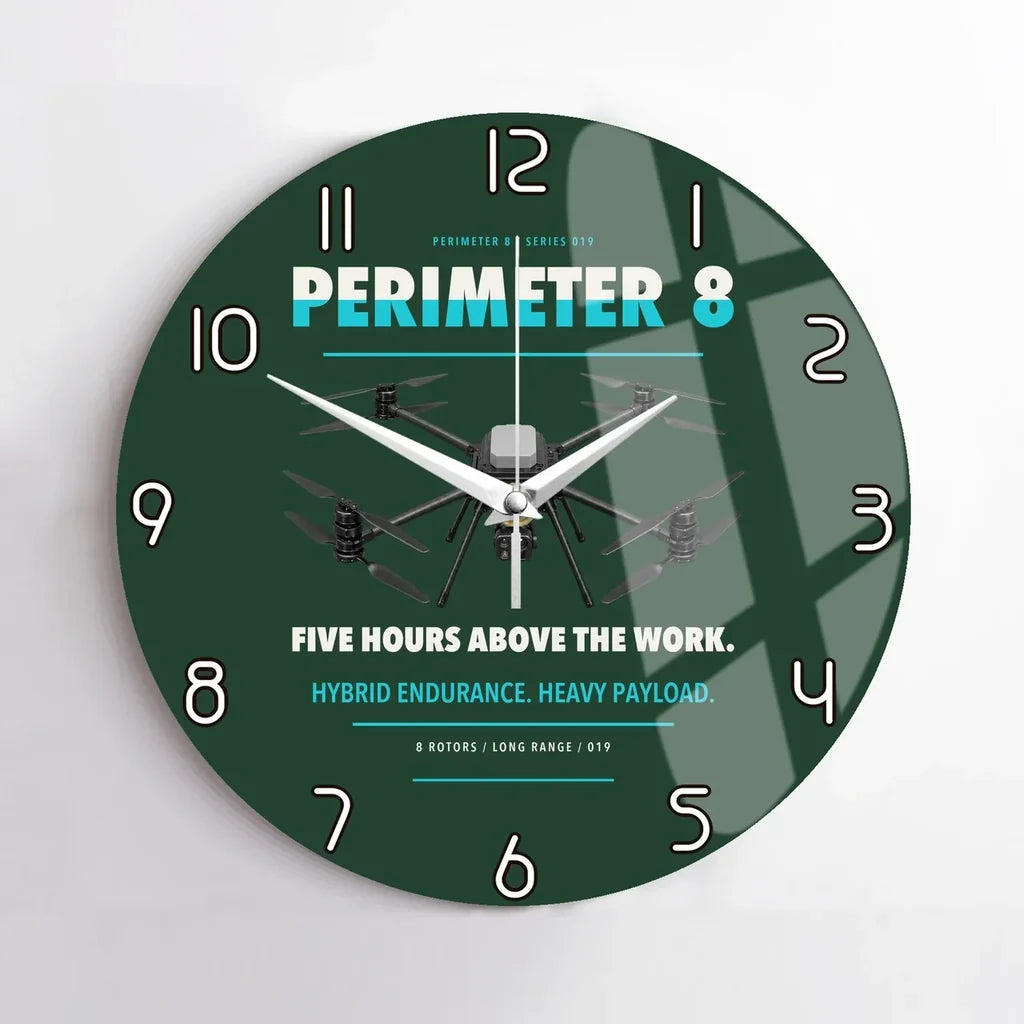 Skyfront Perimeter 8 design on dark green no frame wall clock