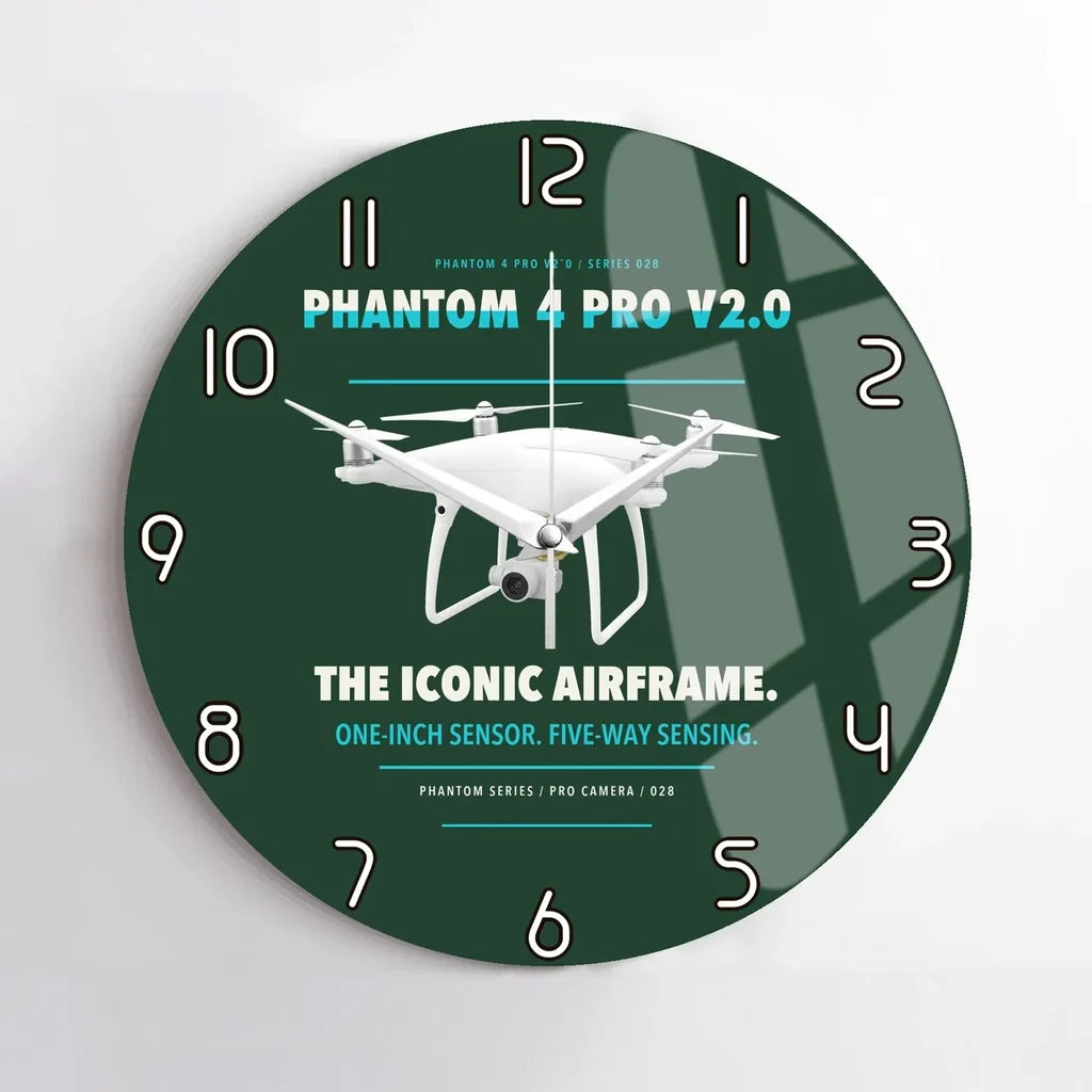 DJI Phantom 4 Pro V2.0 design on dark green no frame wall clock