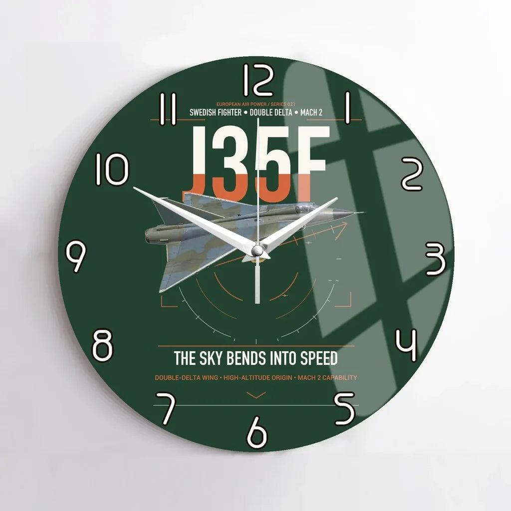 Saab J 35F Draken design on dark green no frame wall clock