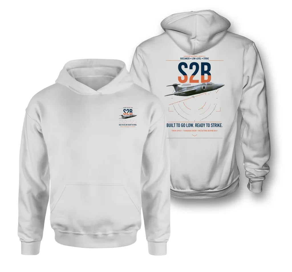 Blackburn Buccaneer S2B design on white double-side hoodie, double-side print