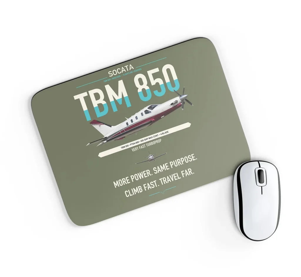 Socata TBM 850 design on green army rectangle mouse pad