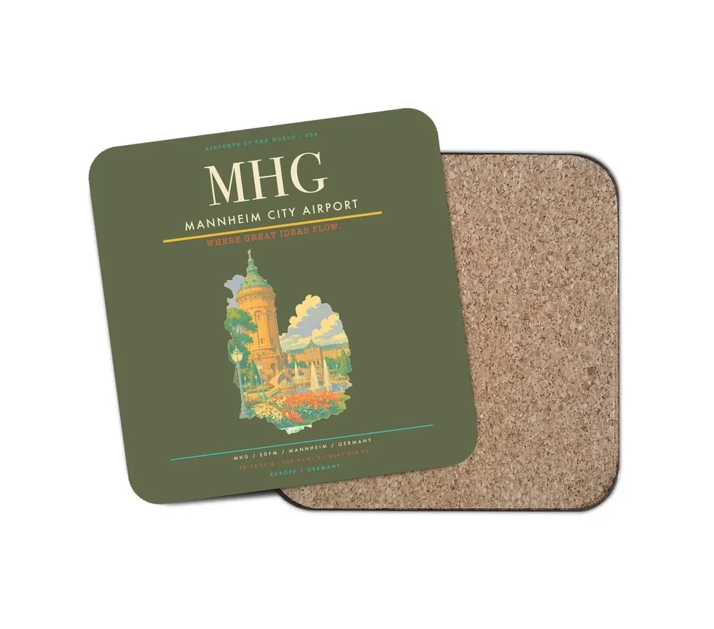 Mannheim City Airport (MHG) design on green army 1 piece coaster