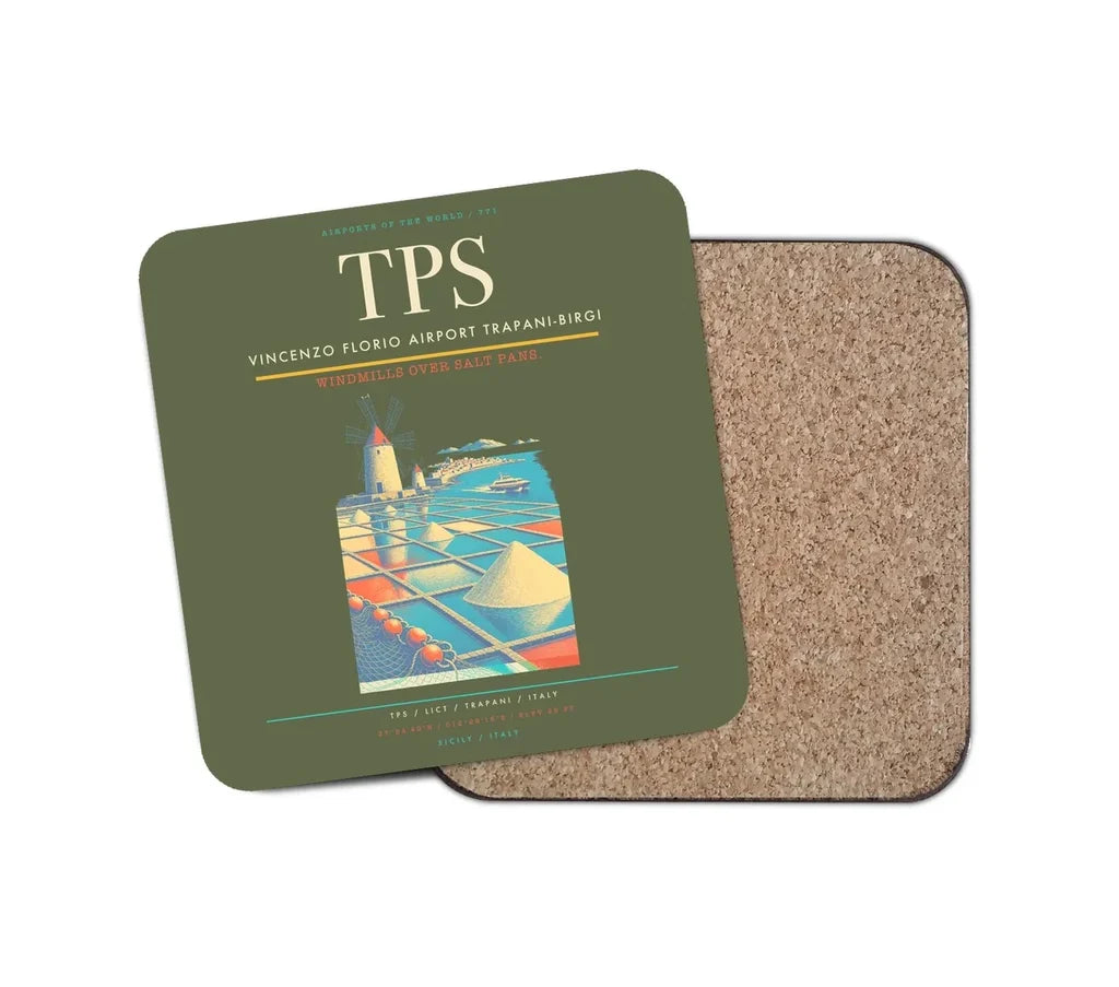 Vincenzo Florio Airport Trapani-Birgi (TPS) design on green army 1 piece coaster