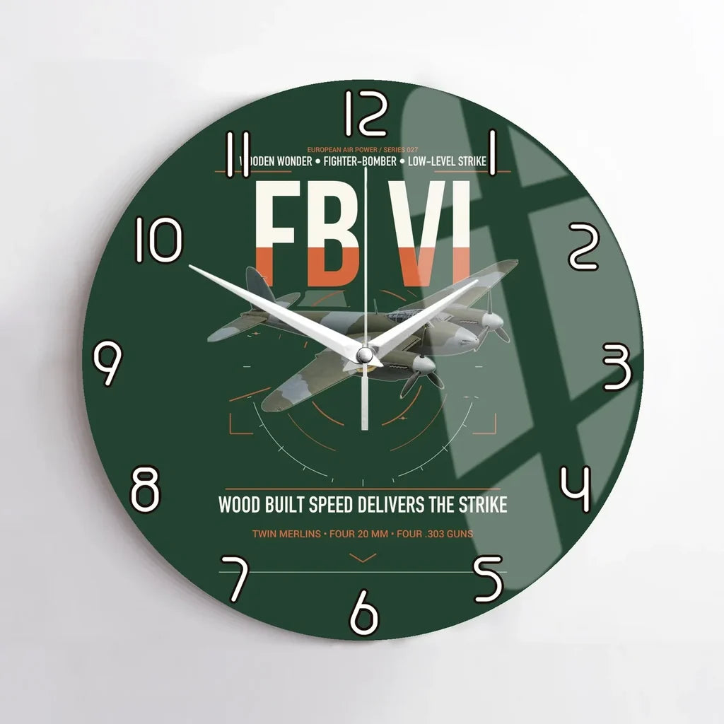 de Havilland Mosquito FB VI design on dark green no frame wall clock