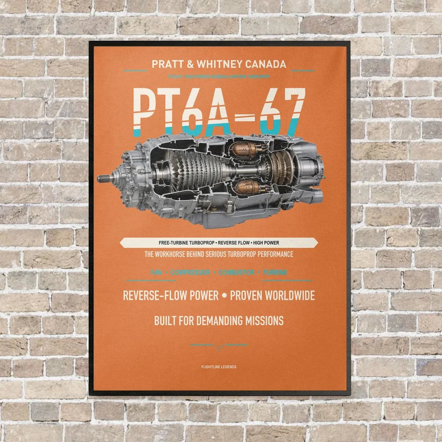 PT6A-67 vertical canvas print - framed - orange background