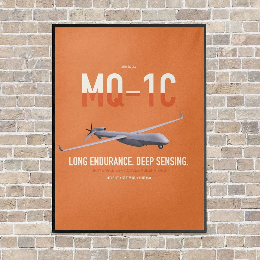 MQ-1C Gray Eagle ER vertical canvas print - framed - orange background