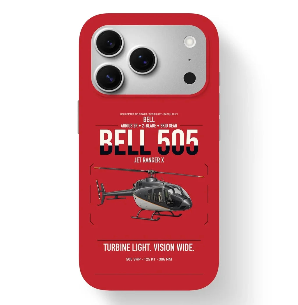 Bell 505 Jet Ranger X design on red magsafe iphone case, for iPhone 17 Pro