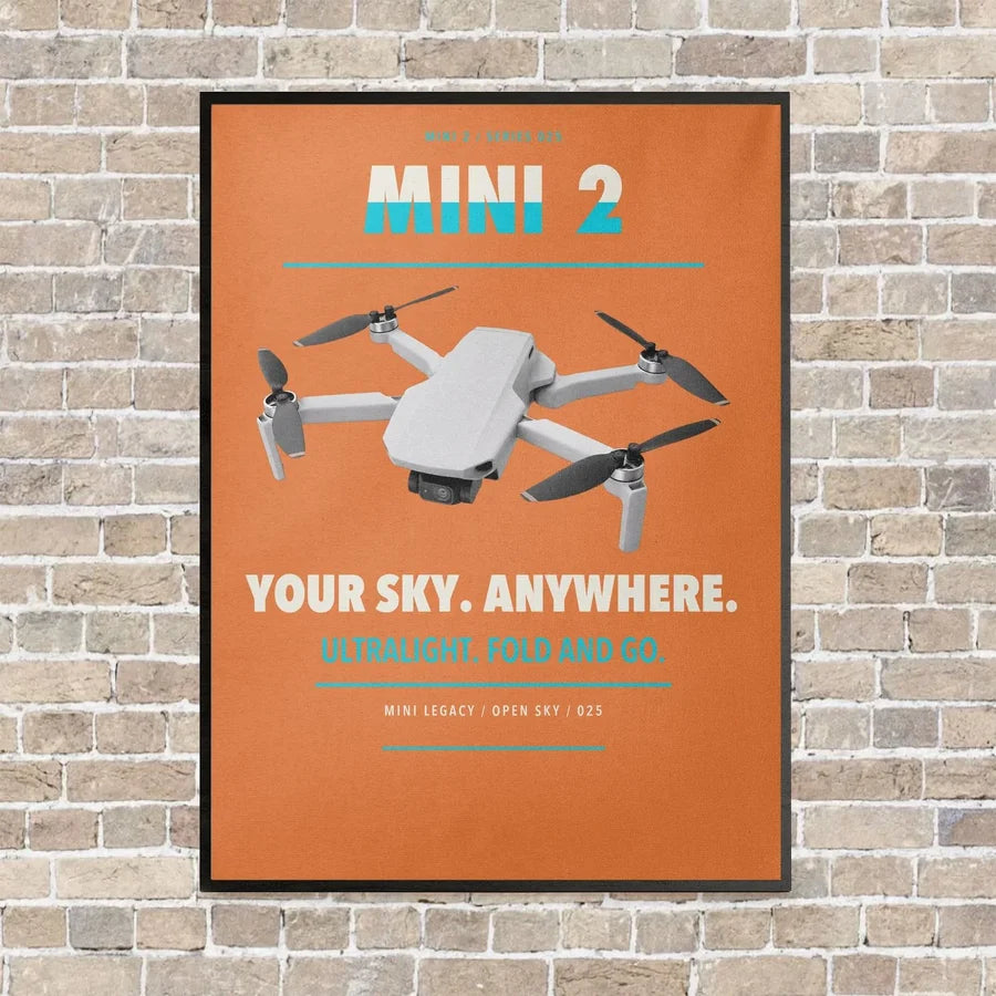 DJI Mini 2 vertical canvas print - framed - orange background