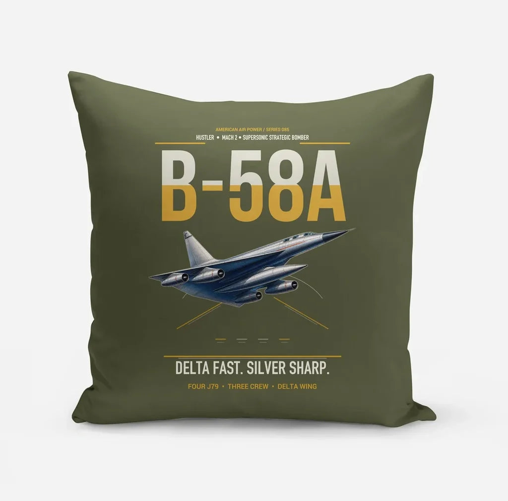 B-58A Hustler design on green army pillow