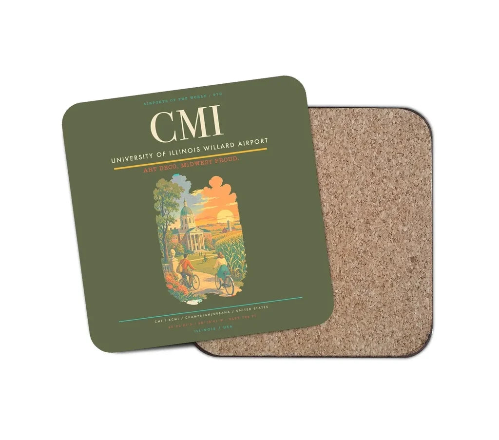 University of Illinois Willard Airport (CMI) design on green army 1 piece coaster