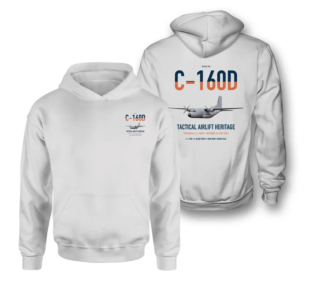 Transall C-160D design on white double-side hoodie, double-side print