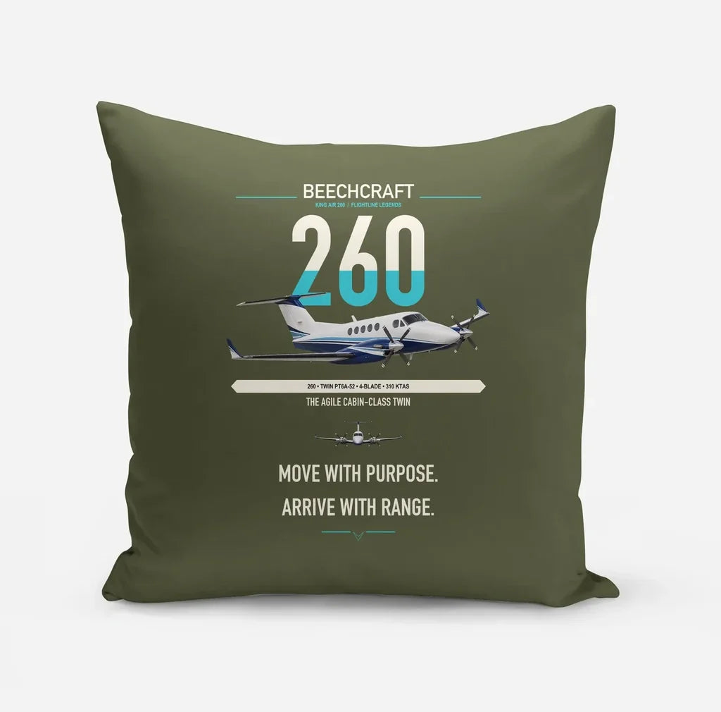 Beechcraft King Air 260 design on green army pillow
