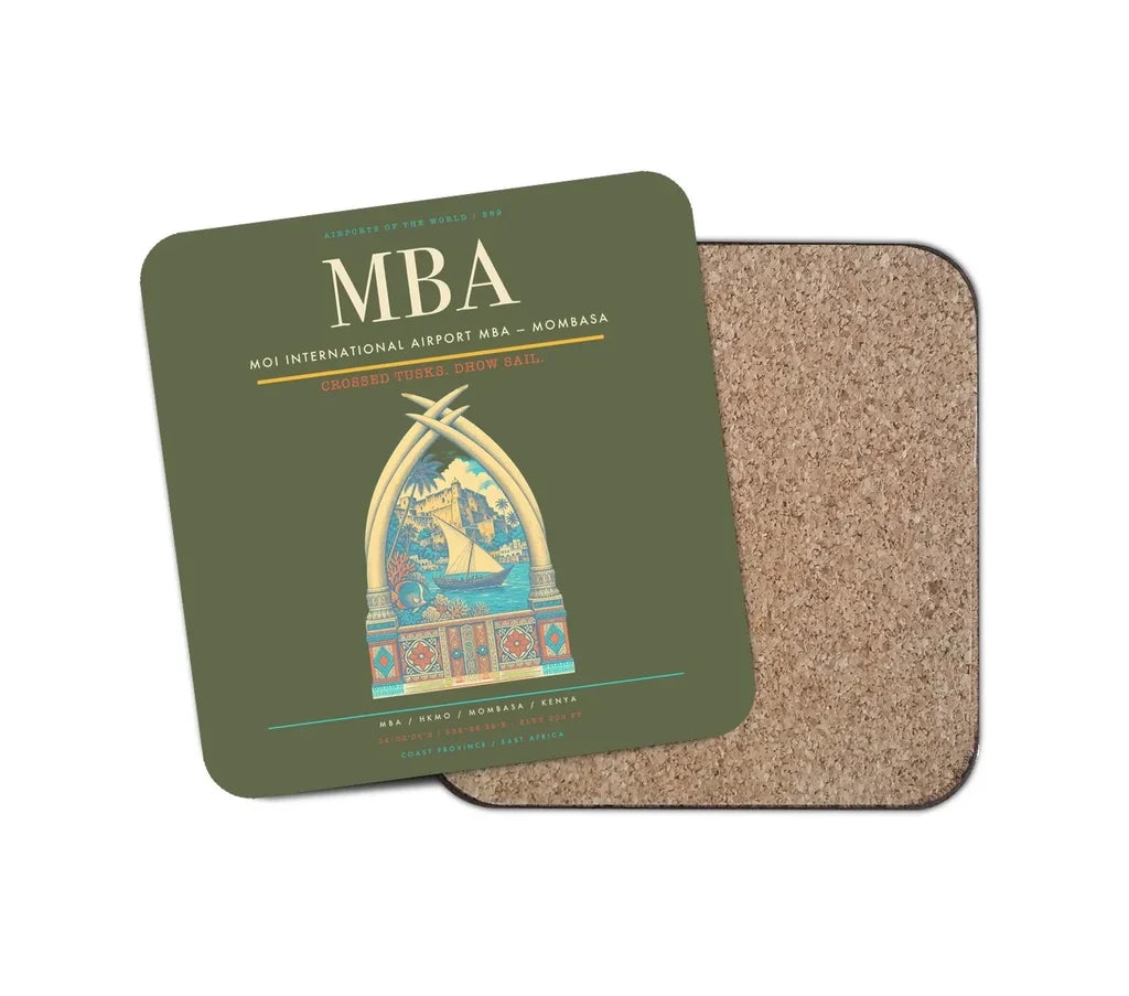 Moi International Airport (MBA) design on green army 1 piece coaster