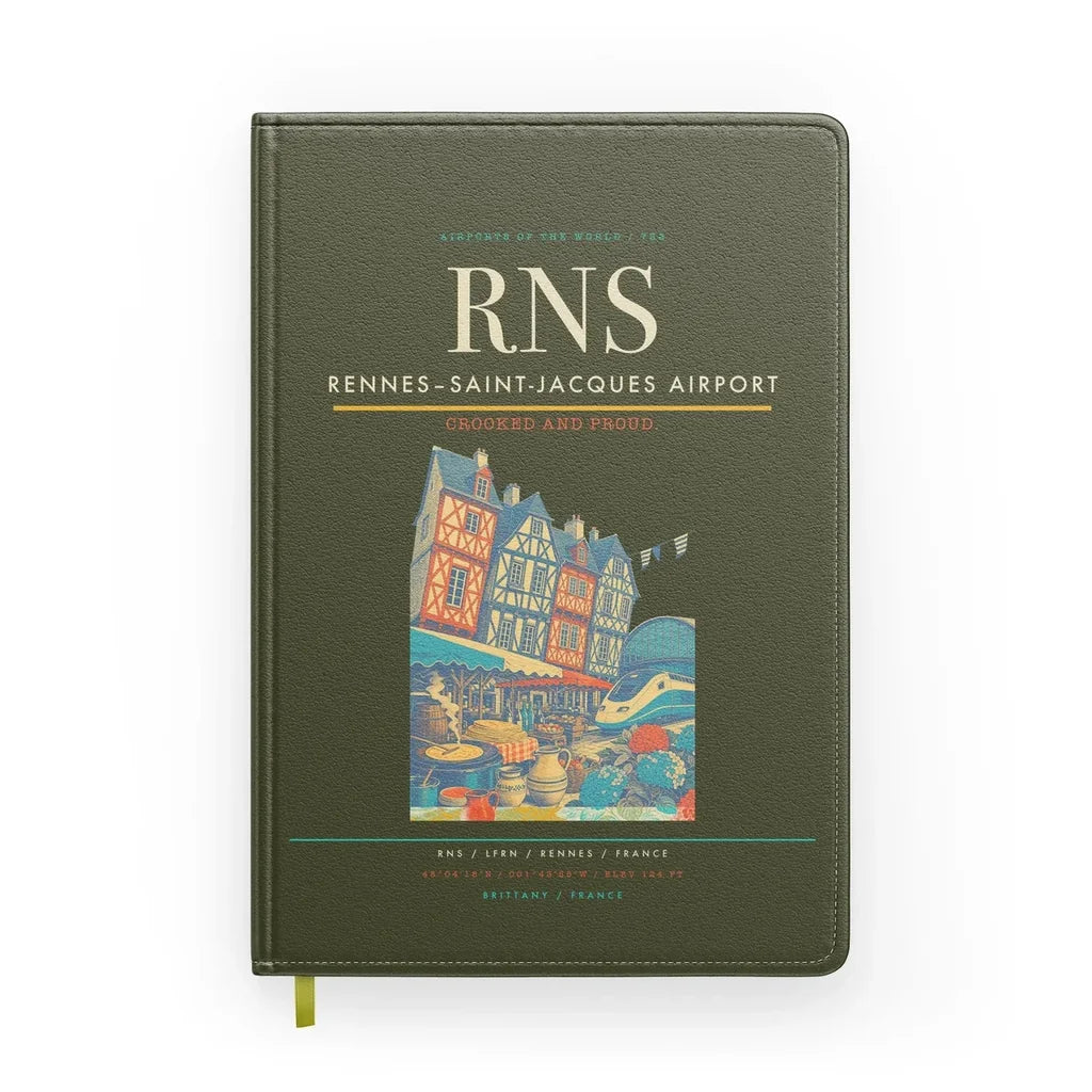 Rennes–Saint-Jacques Airport (RNS) design on green army notebook