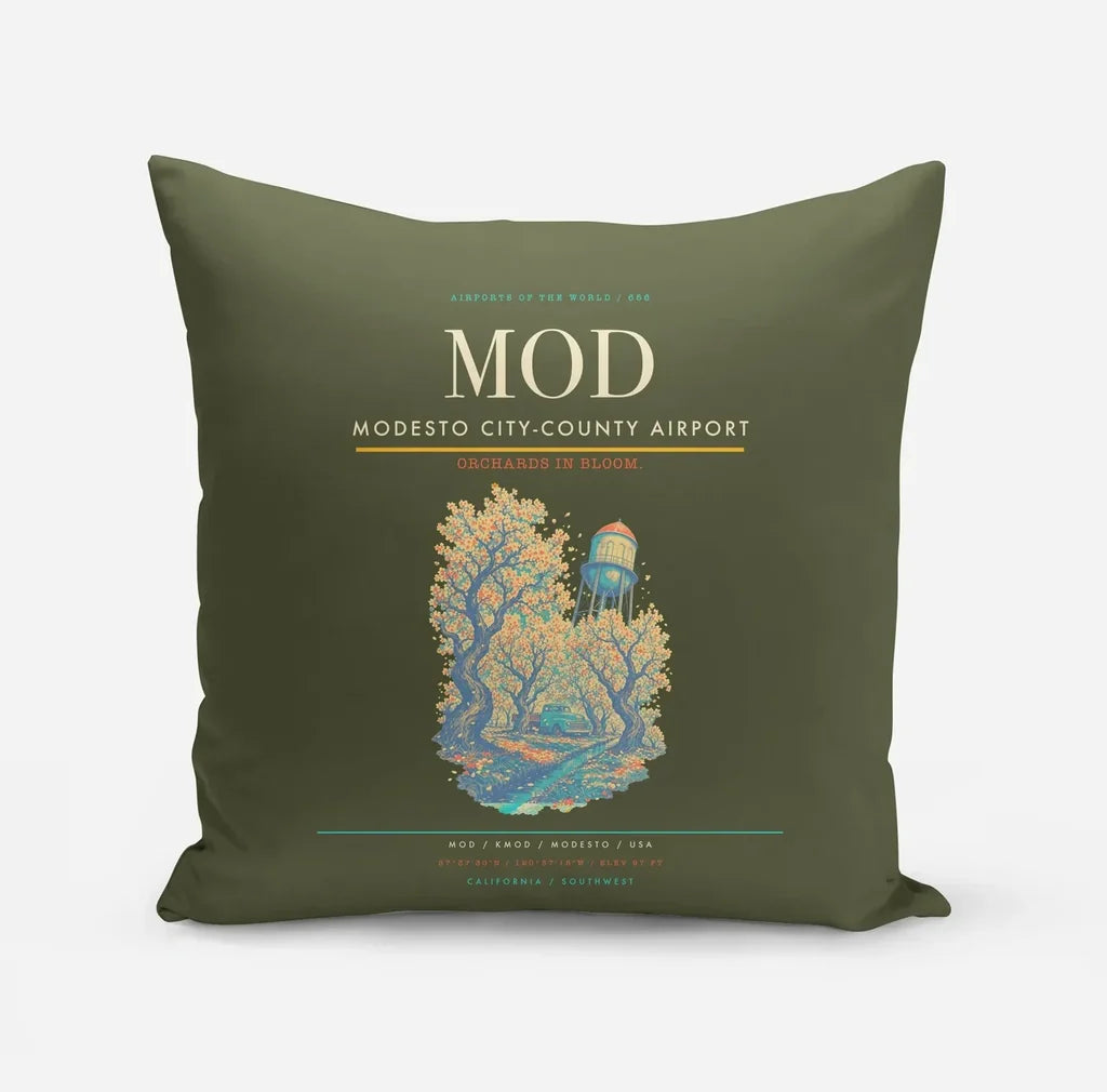 Modesto City-County Airport (MOD) design on green army pillow